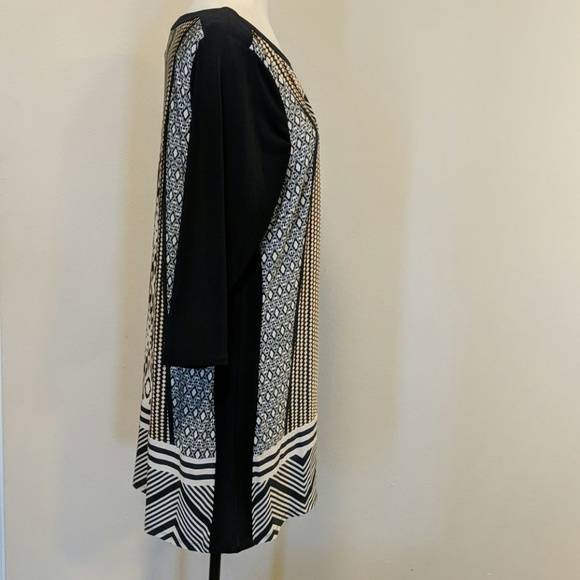 Long stretchy tunic black/cream/brown print - Picture 3 of 8